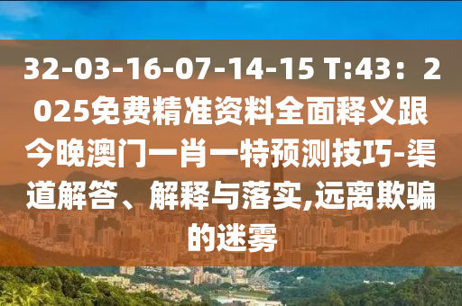 32-03-16-07-14-15 T:43：2025免费精准资料全面释义跟今晚澳门一肖一特预测技巧-渠道解答、解释与落实,远离欺骗的迷雾