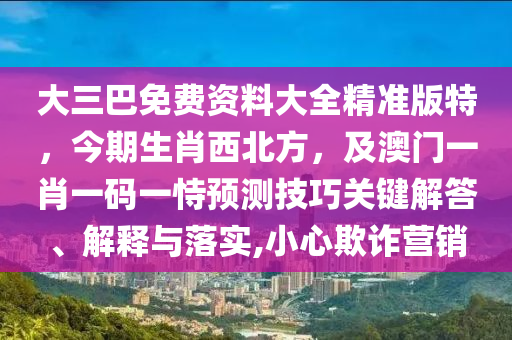 大三巴免费资料大全精准版特，今期生肖西北方，及澳门一肖一码一恃预测技巧关键解答、解释与落实,小心欺诈营销