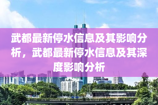 武都最新停水信息及其影响分析，武都最新停水信息及其深度影响分析汉珀（上海）生物科技有限公司
